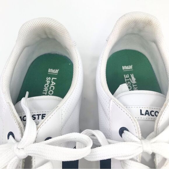 Lacoste Sport Ortholite White Leather Blue Banded Classic Alligator Sneakers - Picture 8 of 16